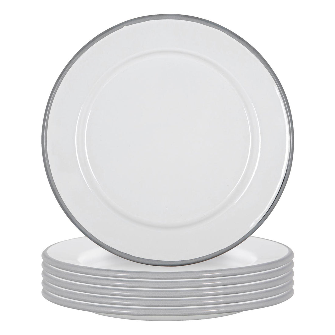 20cm White &amp; Grey Enamel Side Plates - Pack of 6