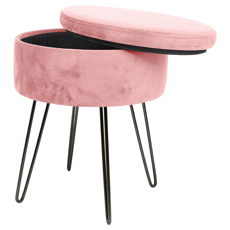 Pink Round Velvet Storage Footstool - By Harbour Housewares