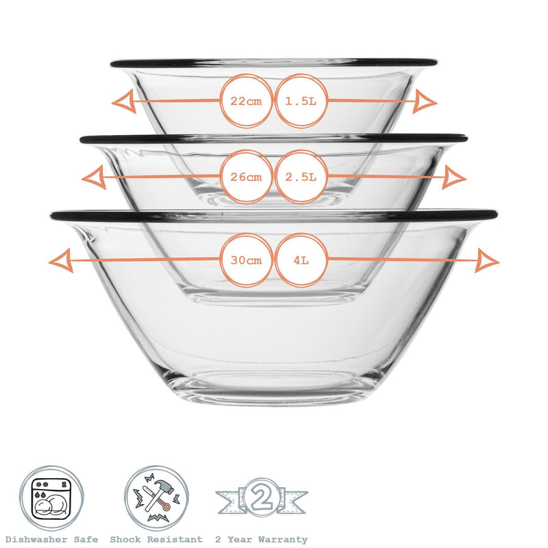 3pc Mr Chef Glass Nesting Bowls Set - By Bormioli Rocco