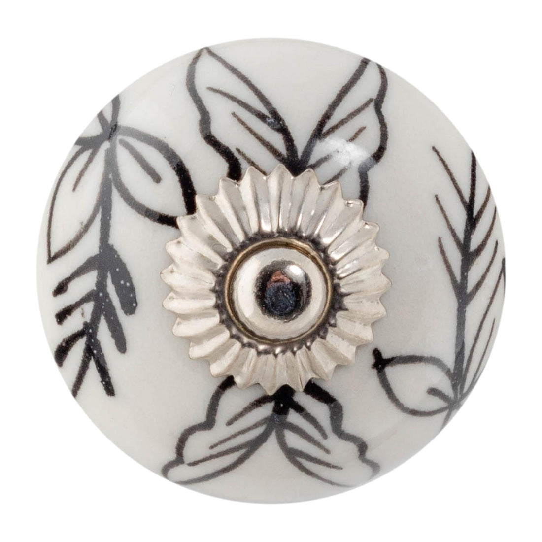 Black Leaf 45mm Round Geometric Ceramic Cabinet Knob