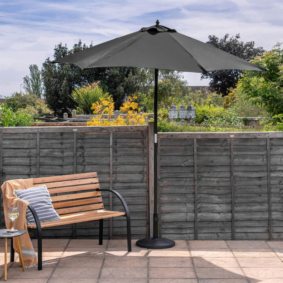 Black 2.7m x 2.5m Wooden Garden Parasol with Black Concrete Base