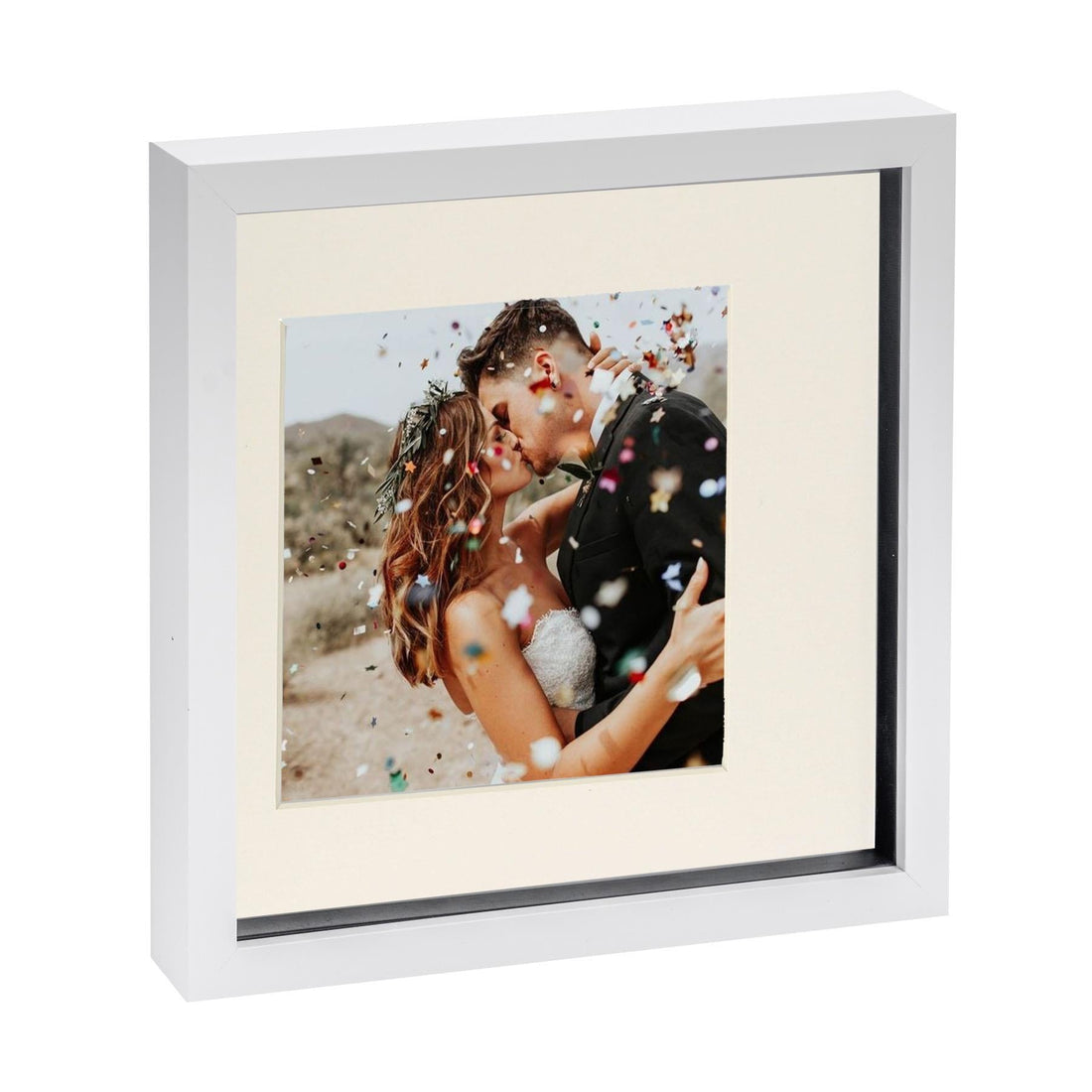 White 10" x 10" Shadow Box Photo Frame with 6" x 6" Ivory Mount