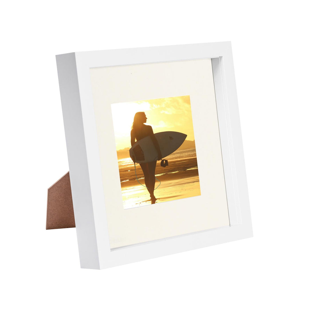White 8" x 8" Shadow Box Photo Frame with White Frame Spacer and 4" x 4" Ivory Mount
