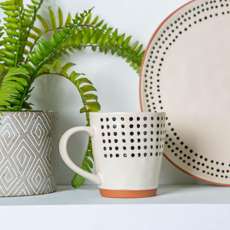 360ml Spotty Ceramic Patterned Rim Coffee Mug - By Nicola Spring - Cream