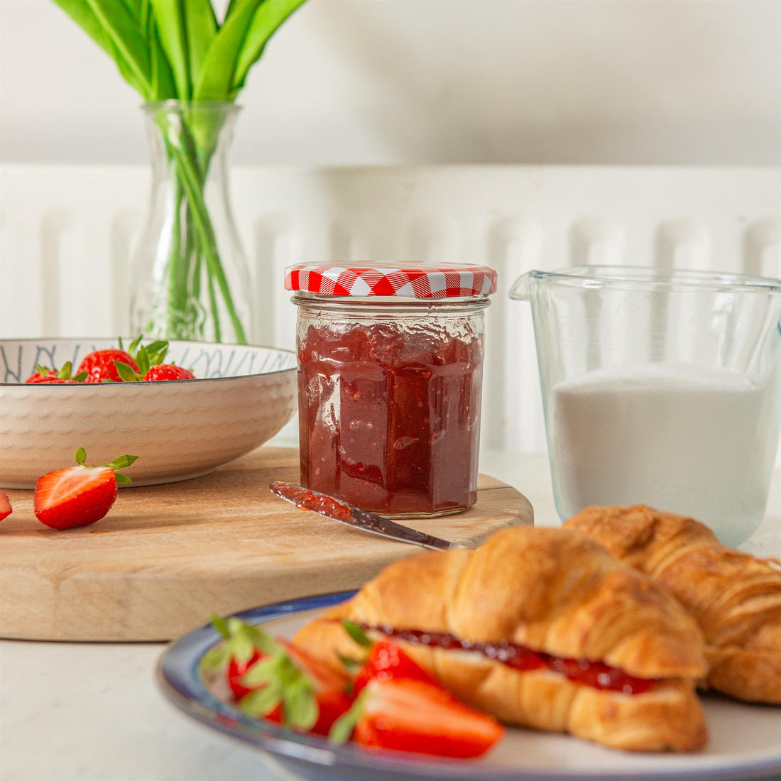 250ml Octagonal Glass Jam Jars with Red Gingham Lids - Pack of 6