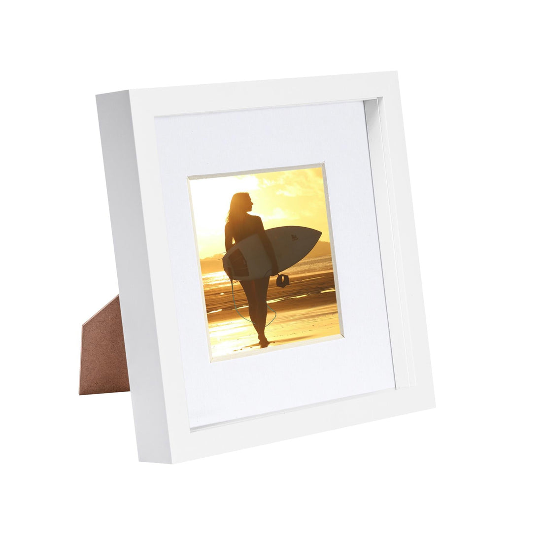 White 8" x 8" Shadow Box Photo Frame with White Frame Spacer and 4" x 4" White Mount
