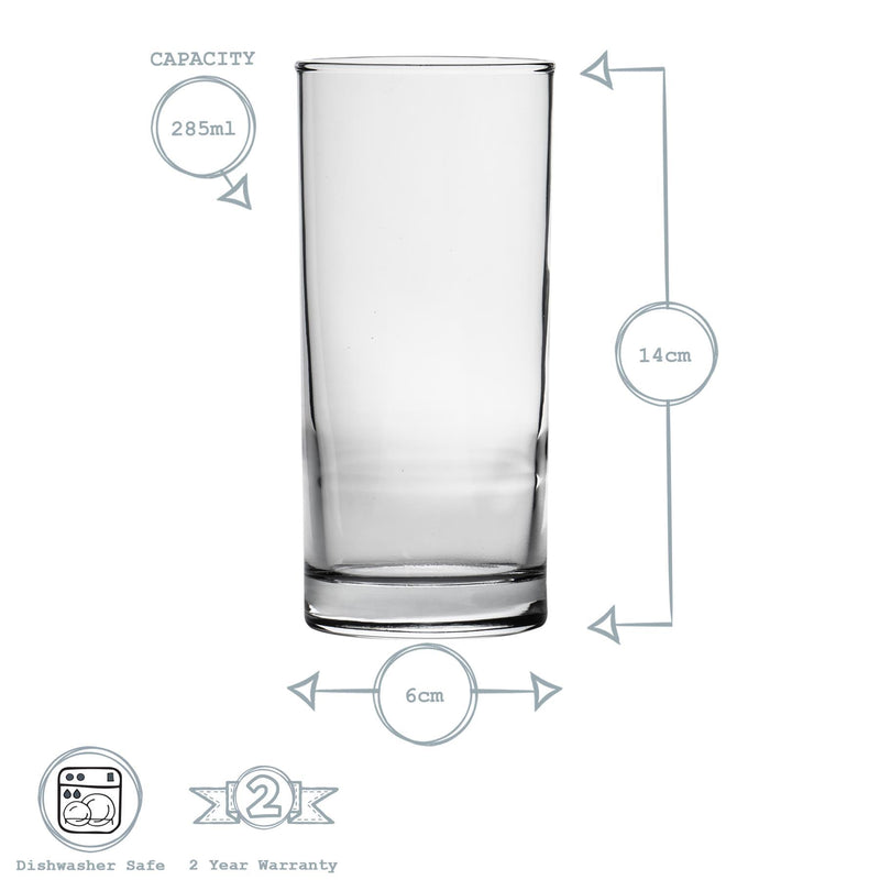 285ml Clear Classic Highball Glasses - Pack of Six - By Argon Tableware
