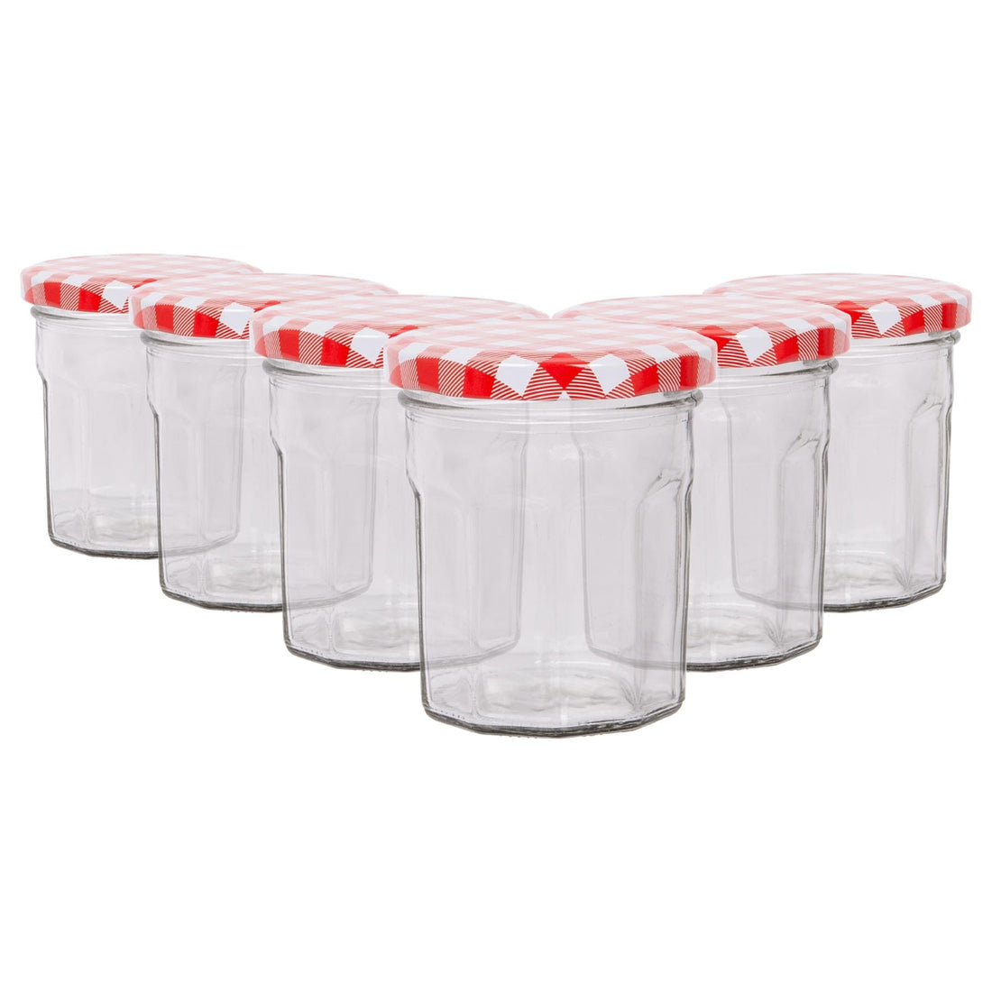 150ml Octagonal Glass Jam Jars with Red Gingham Lids - Pack of 6
