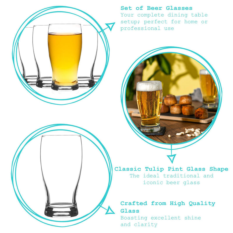 580ml Classic Pint Beer Glasses - Pack of Four - By Rink Drink