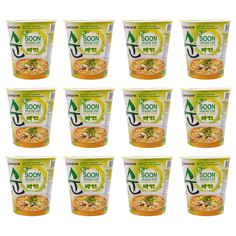 Soon Veggie 67g Cup Instant Noodles - Pack of 12 - By Nongshim