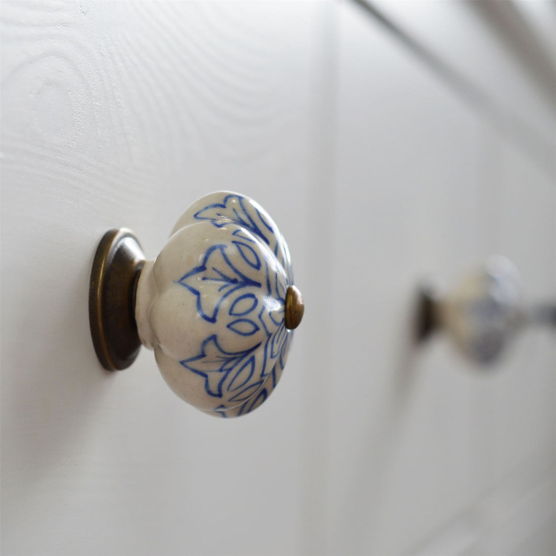 Blue 45mm Vintage Floral Ceramic Cabinet Knob