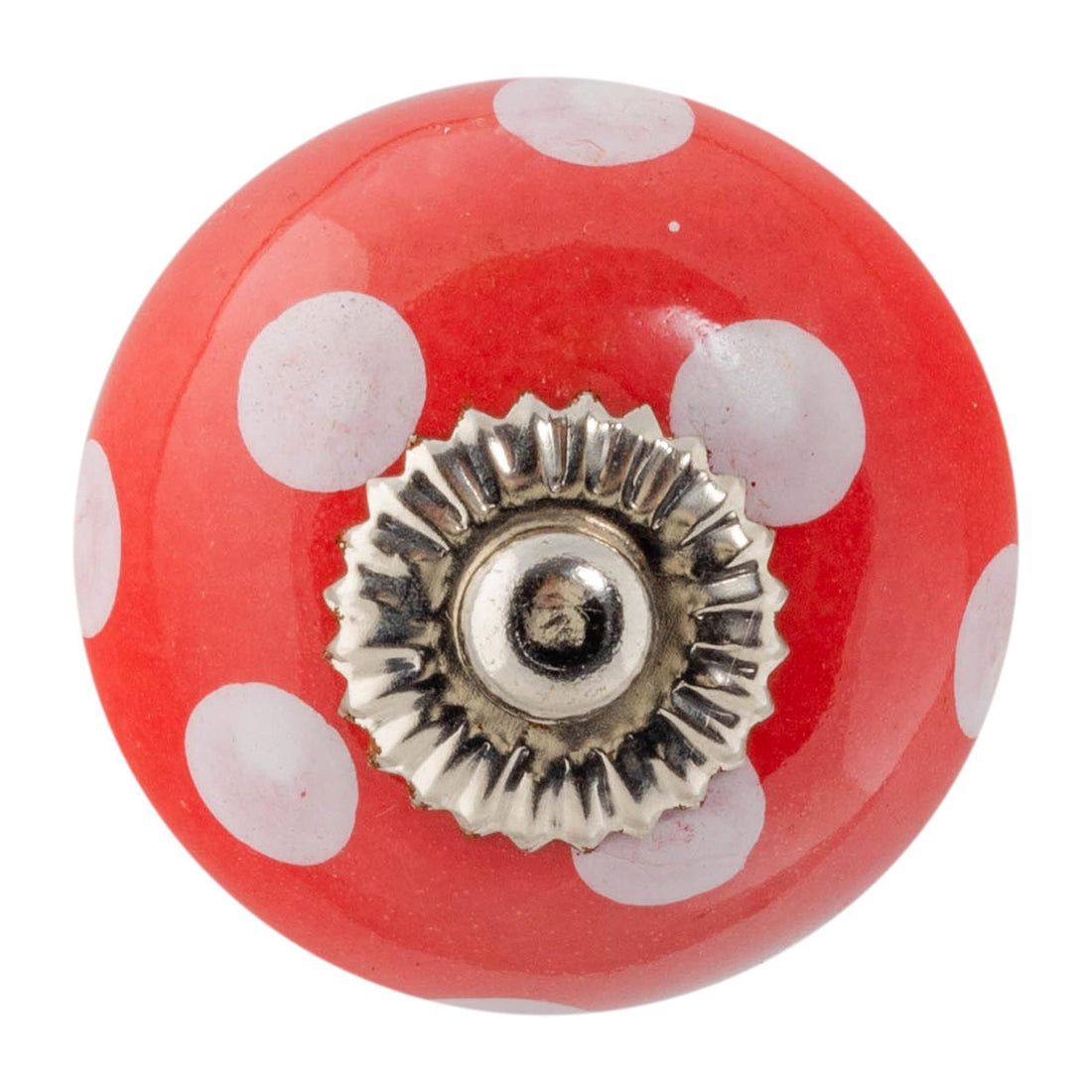 White Dot on Red 45mm Round Spot Ceramic Cabinet Knob