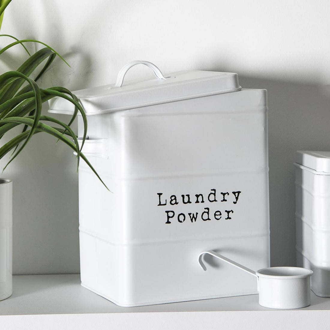 White Vintage Metal Washing Powder Tin