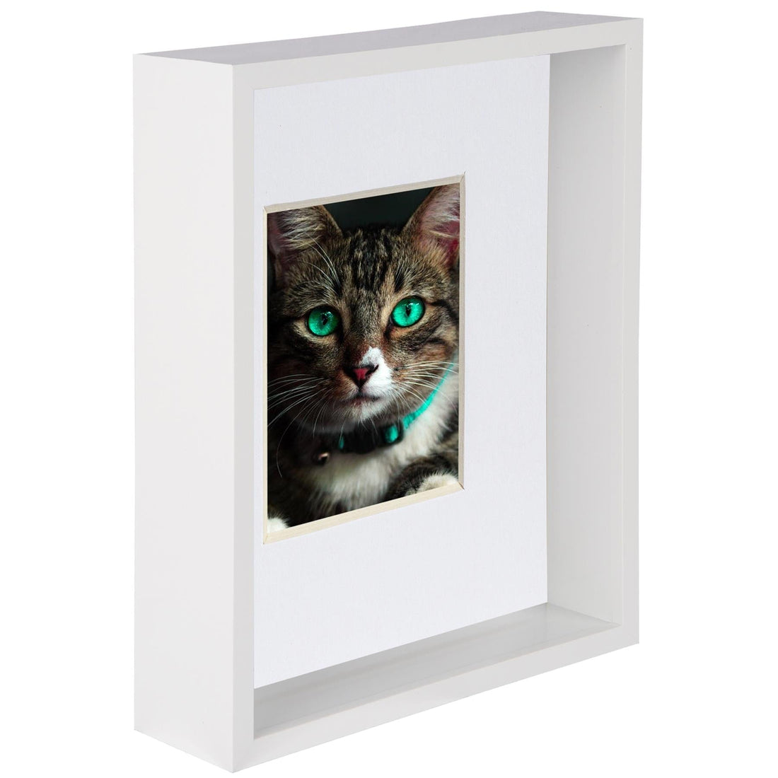 White 8" x 10" Deep Shadow Box Photo Frame with 4" x 6" White Mount