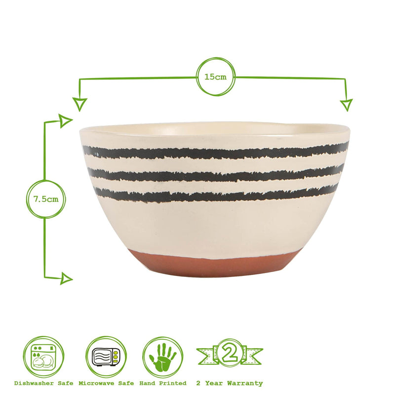 15cm Monochrome Stripe Ceramic Cereal Bowls - Pack of Four - By Nicola Spring