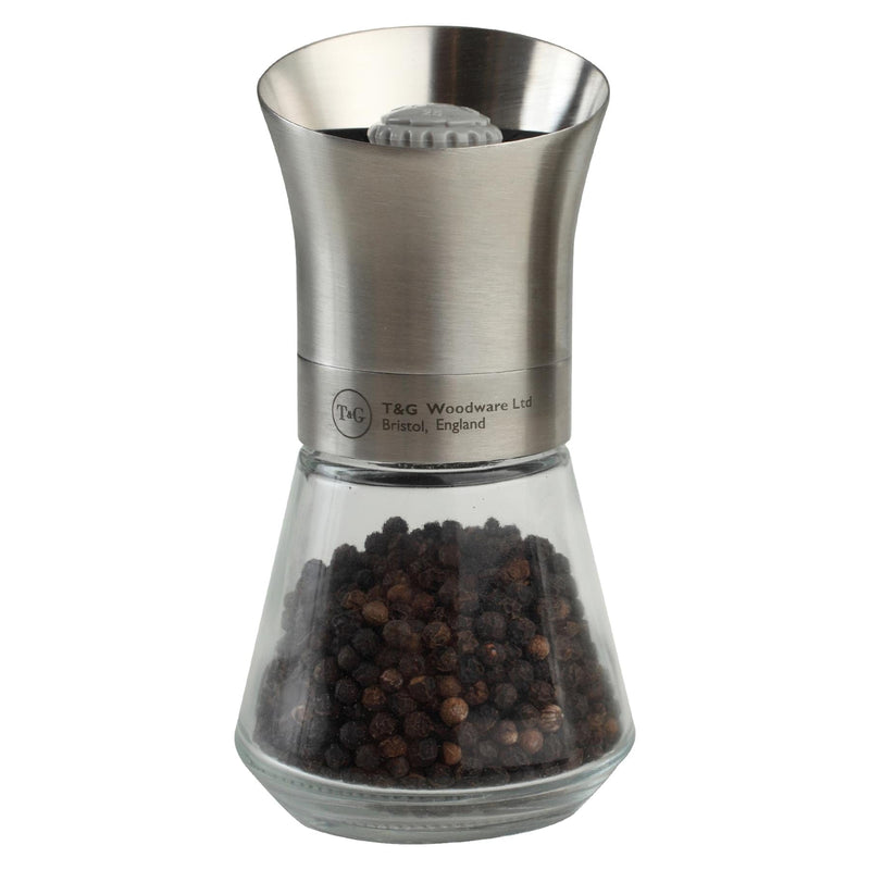 Silver Tip Top Glass Pepper Mill - By T&G