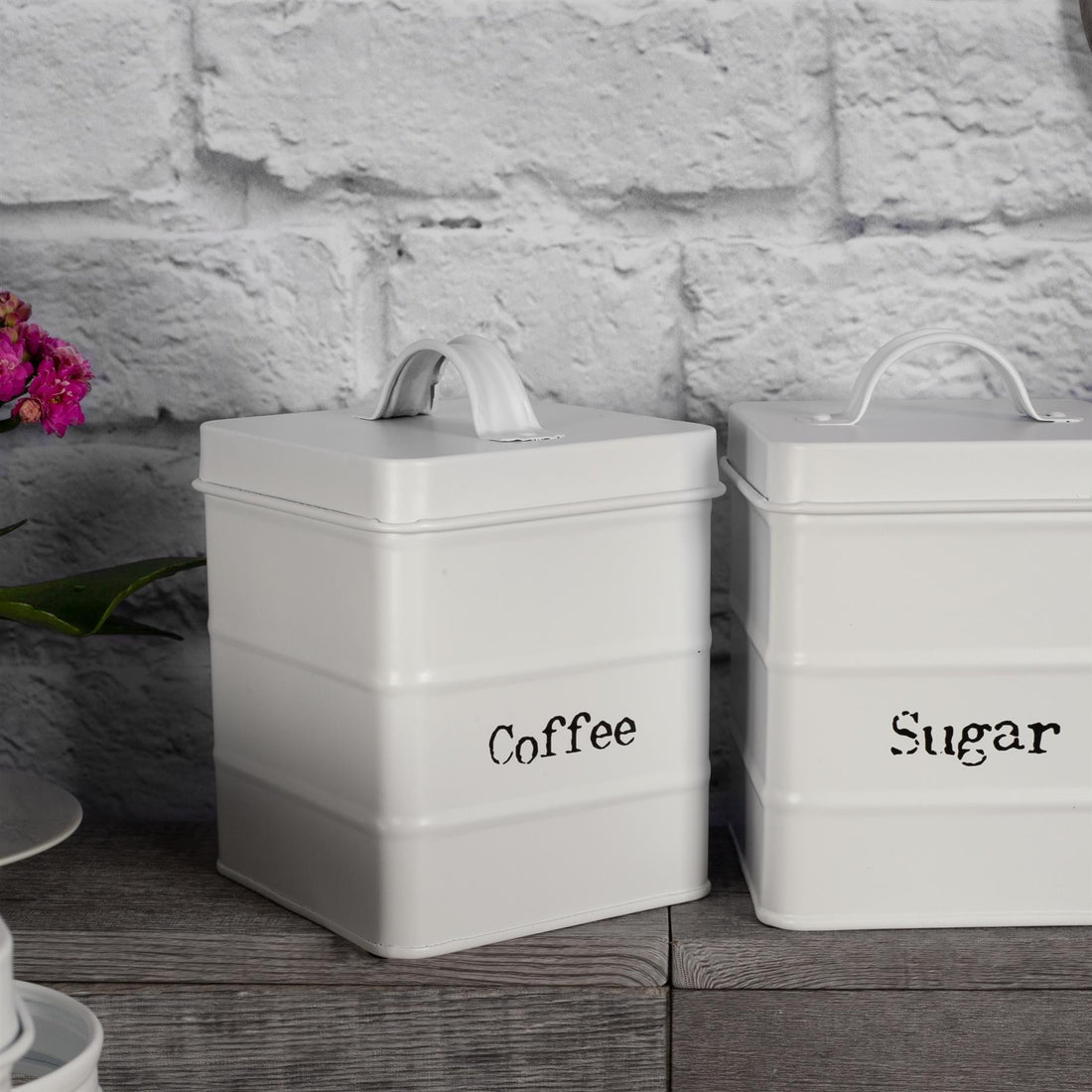 White Vintage Metal Coffee Canister