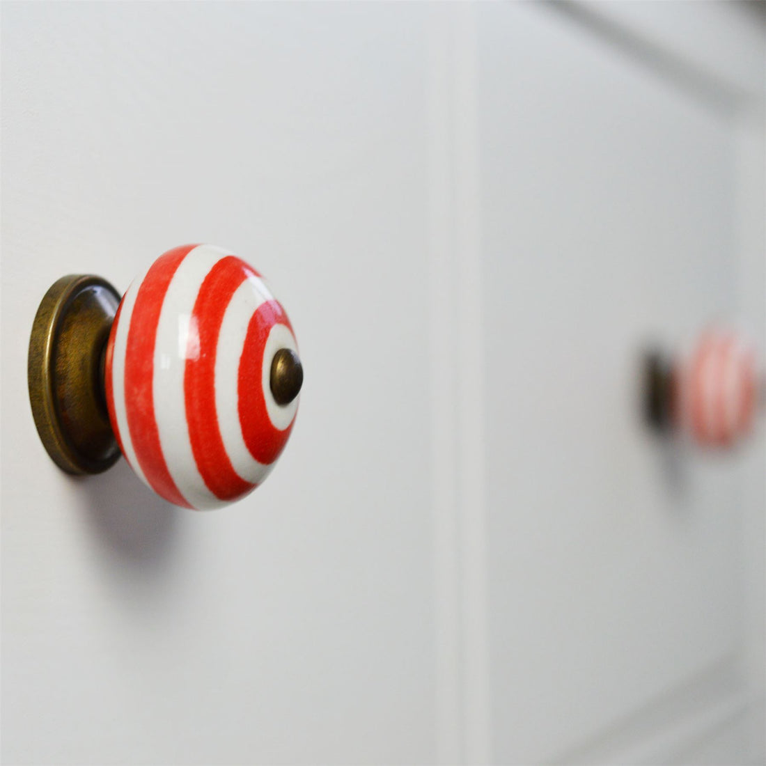 Red 45mm Round Striped Ceramic Cabinet Knob