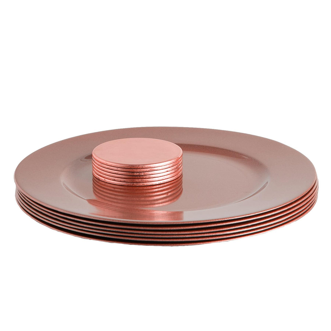 Rose Gold 12-Piece Metallic Melamine Charger Plate &amp; Coaster Set