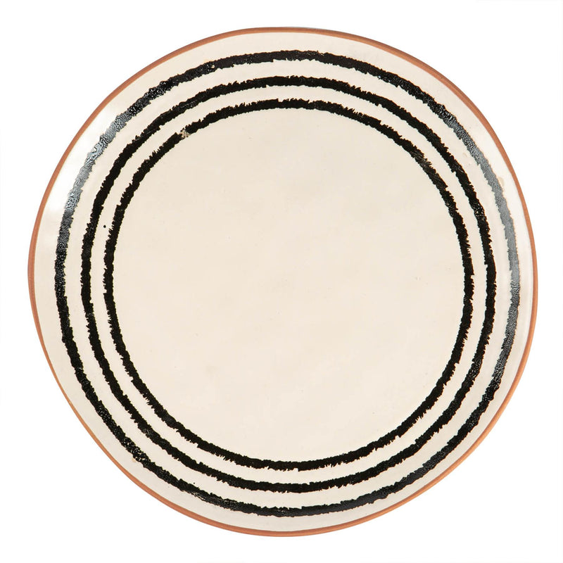 26cm Monochrome Striped Rim Ceramic Dinner Plate - By Nicola Spring