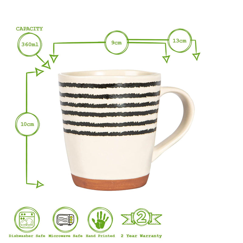 360ml Striped Rim Stoneware Coffee Mugs - Pack of Four - By Nicola Spring