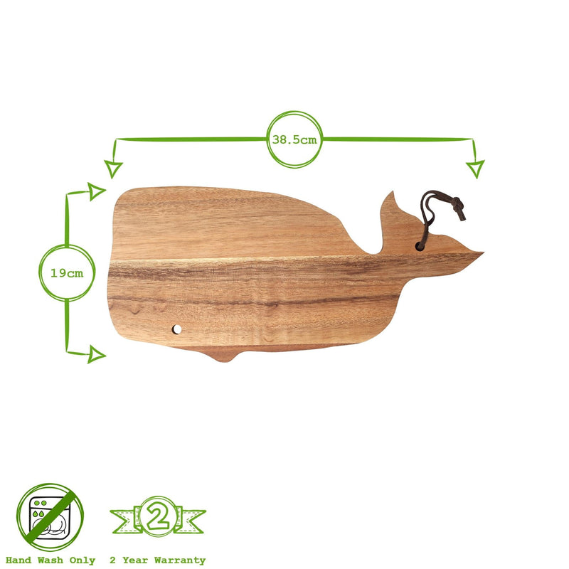 38.5cm x 19cm Ocean Whale Wooden Chopping Board with Leather Tie - By T&G