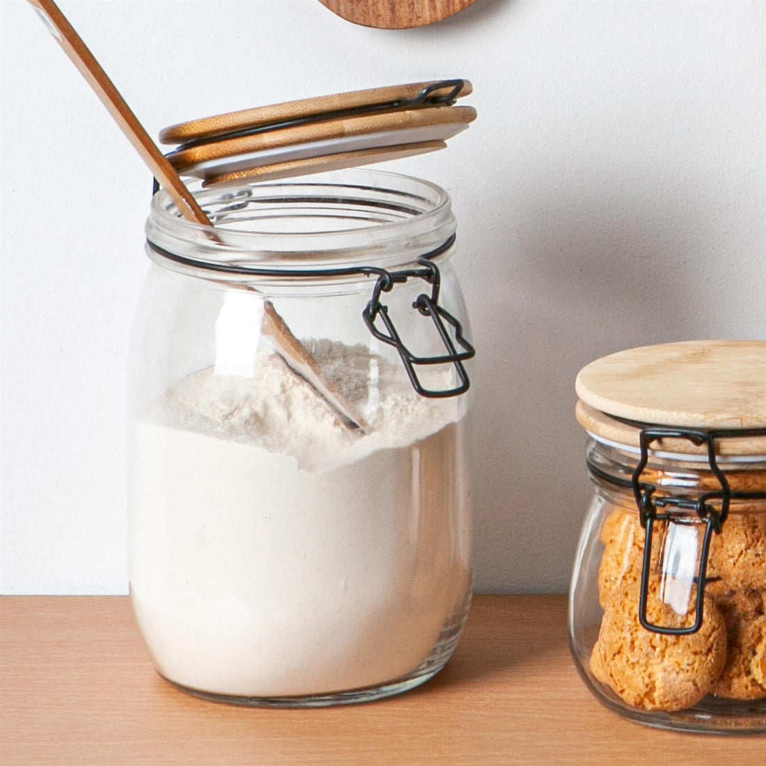 1L Airtight Glass Storage Jar with Wooden Clip-Top Lid - White Seal