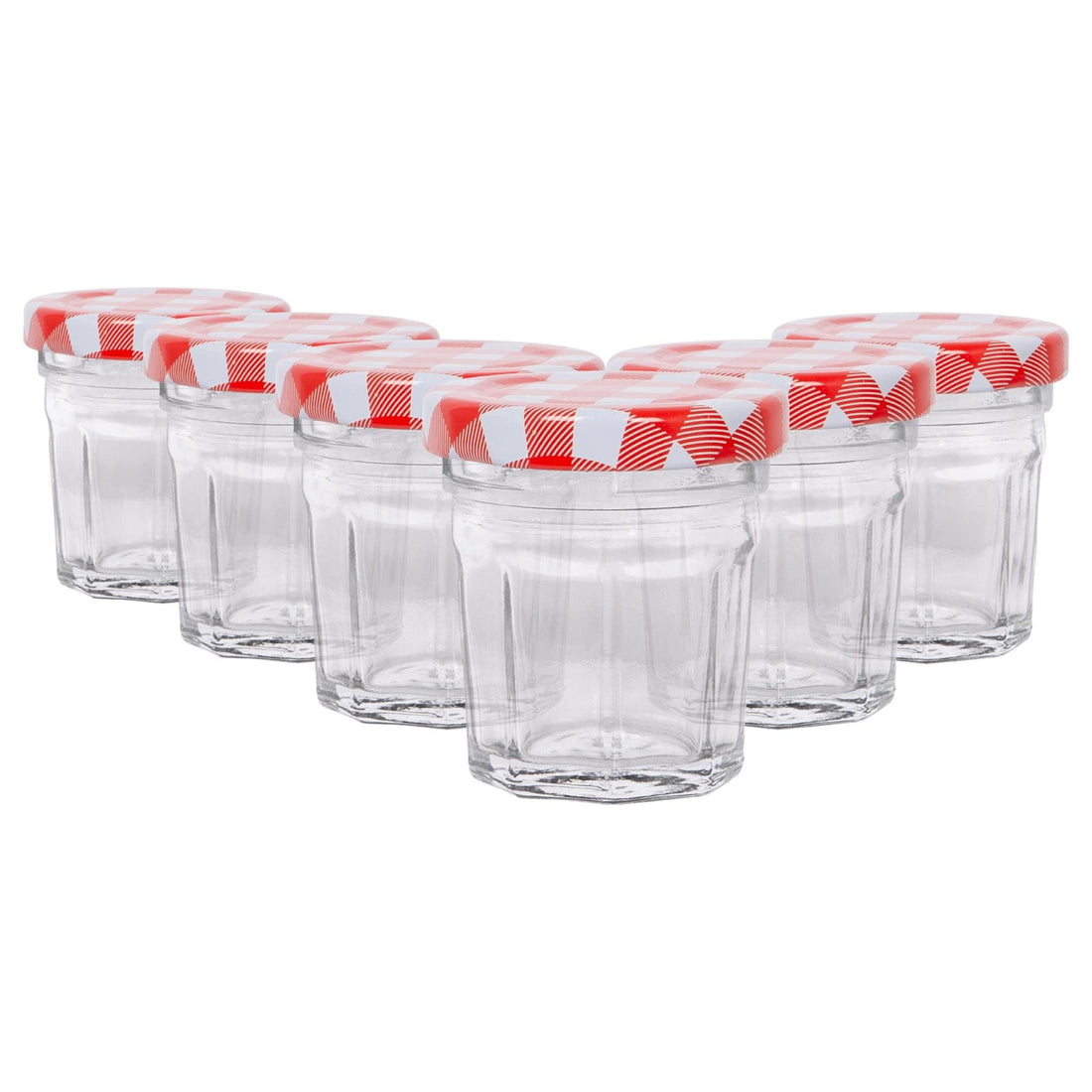 30ml Octagonal Glass Jam Jars with Red Gingham Lids - Pack of 6