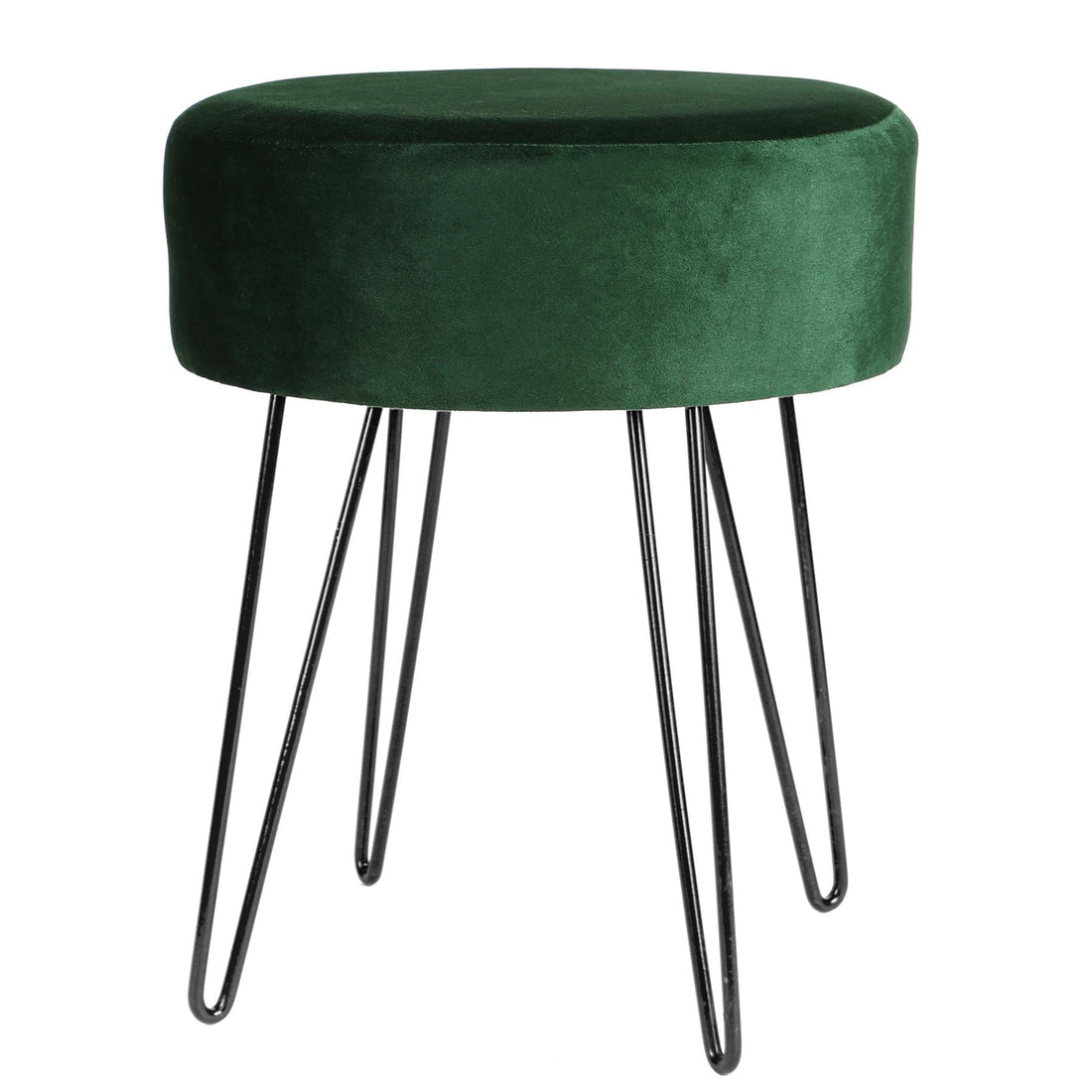 Green Round Velvet Footstool with Black Legs