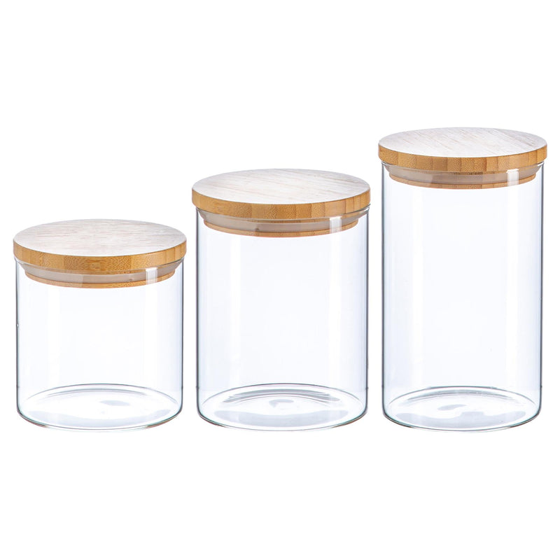 3pc Scandi Storage Jar Set with Carved Wooden Lids - By Argon Tableware