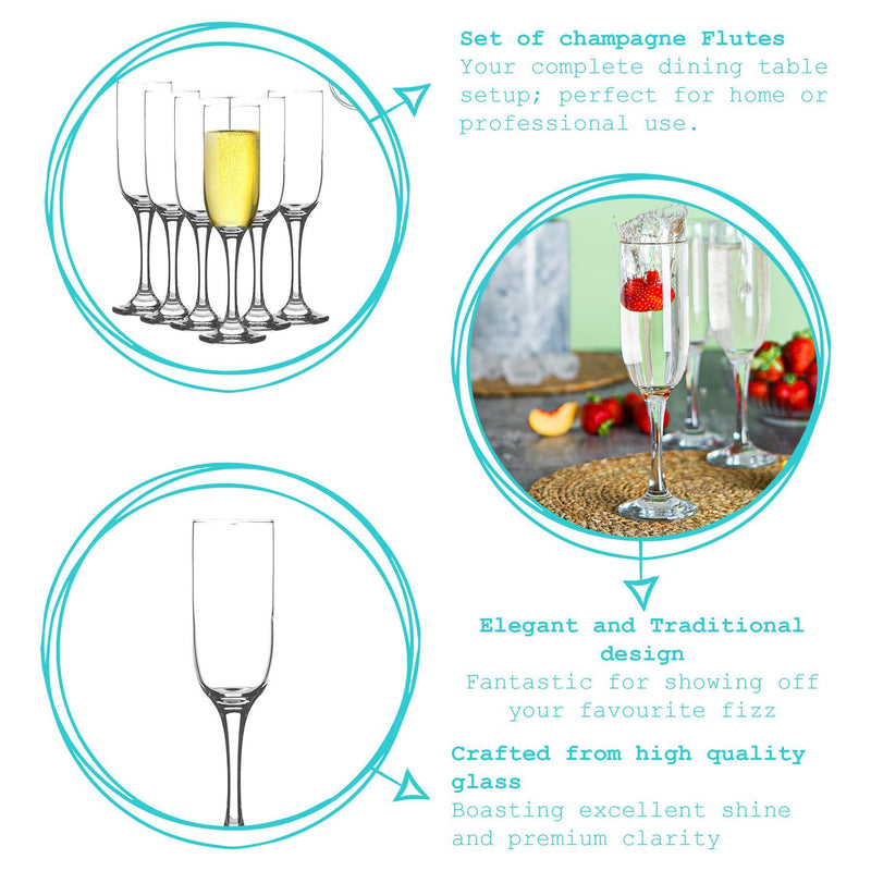 210ml Clear Campana Champagne Flutes - Pack of Six - By Argon Tableware