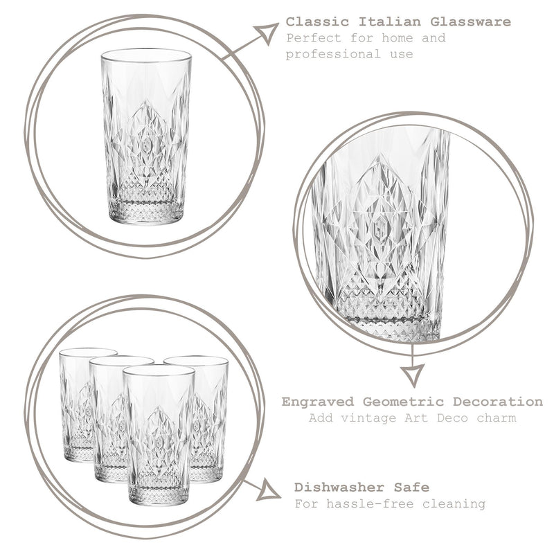 490ml Bartender Stone Highball Glasses - Pack of Four - By Bormioli Rocco