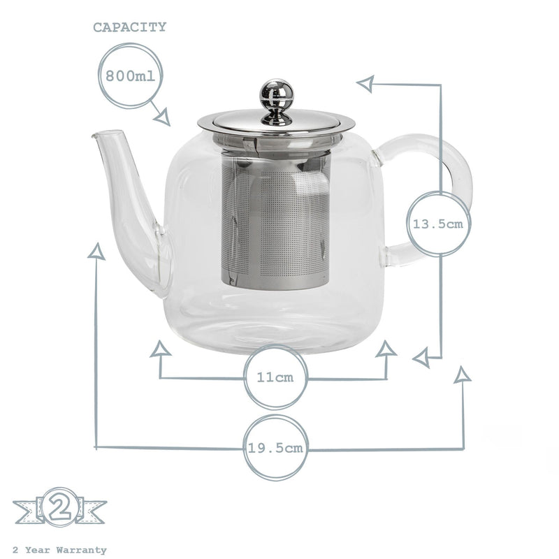 800ml Tall Glass Teapot with Stainless Steel Infuser - By Argon Tableware