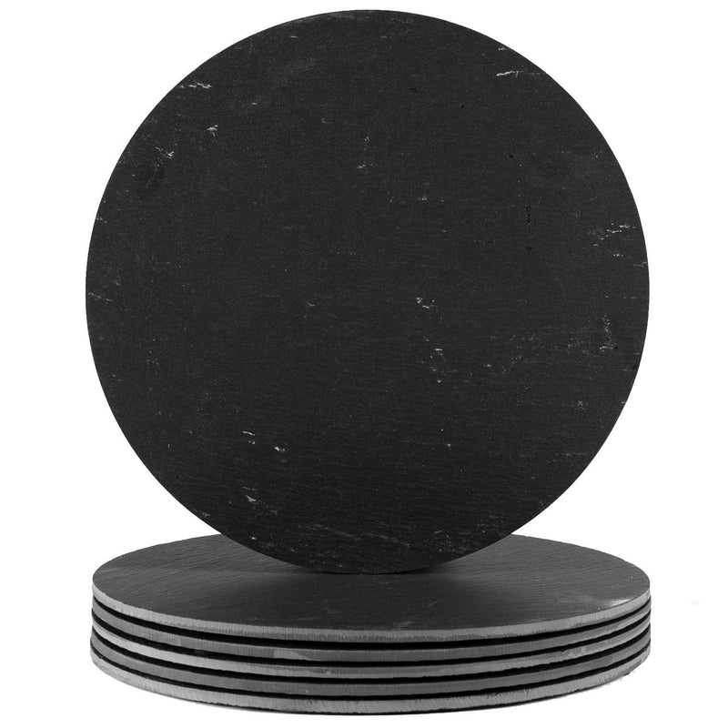 30cm Black Round Linea Slate Placemats - Pack of Six - By Argon Tableware