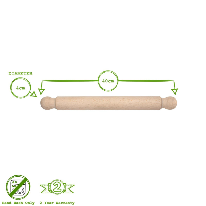 40cm FSC Beech Wooden Rolling Pin with FSC Rounded Ends - Brown - By T&G
