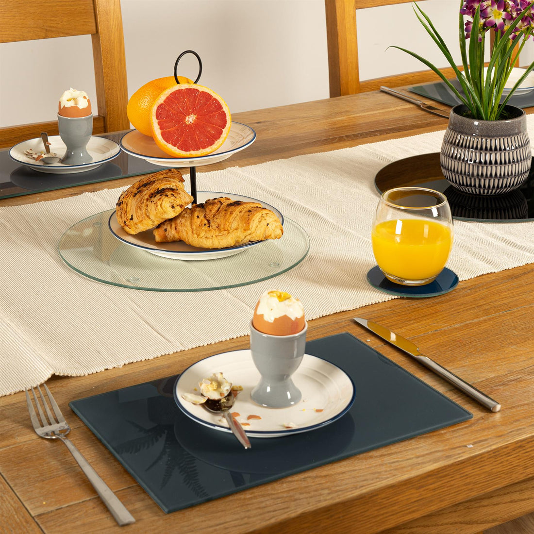 12pc Blue Glass Placemats &amp; Coasters Set
