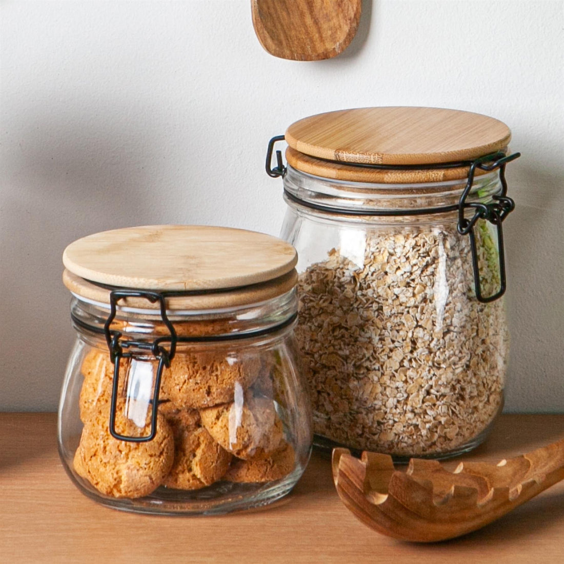 750ml Airtight Glass Storage Jar with Wooden Clip-Top Lid - White Seal