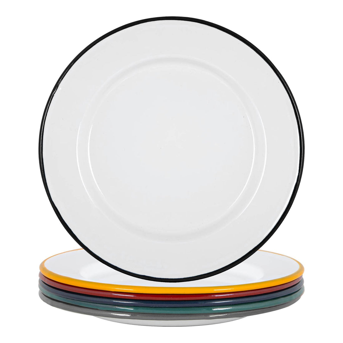 25.5cm White Enamel Dinner Plates - Colour Assortment - Pack of 6