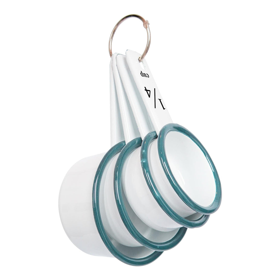 4-Piece White &amp; Green Enamel Measuring Cup Set