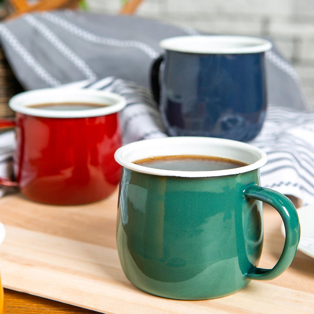 375ml Green Enamel Belly Mugs - Pack of 6
