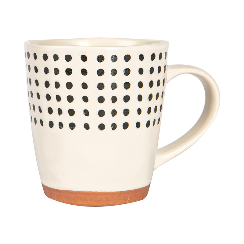 360ml Dotty Ceramic Patterned Rim Coffee Mugs - Pack of Four - By Nicola Spring