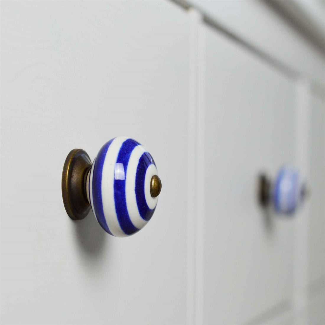 Navy 45mm Round Striped Ceramic Cabinet Knob