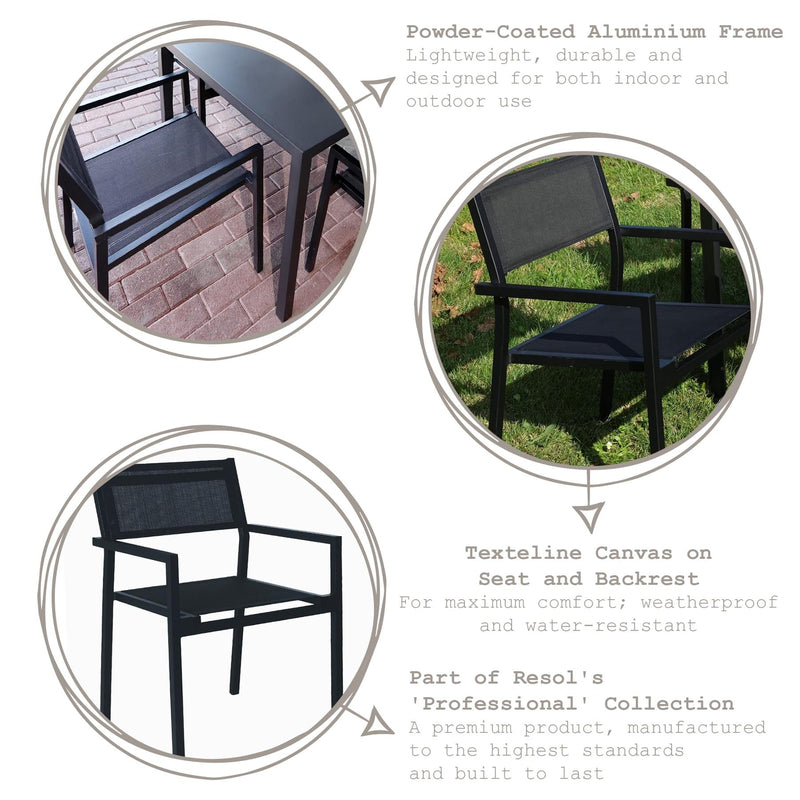 Mamba Black Metal Canvas Garden Dining Armchairs - Pack of Four - By Resol
