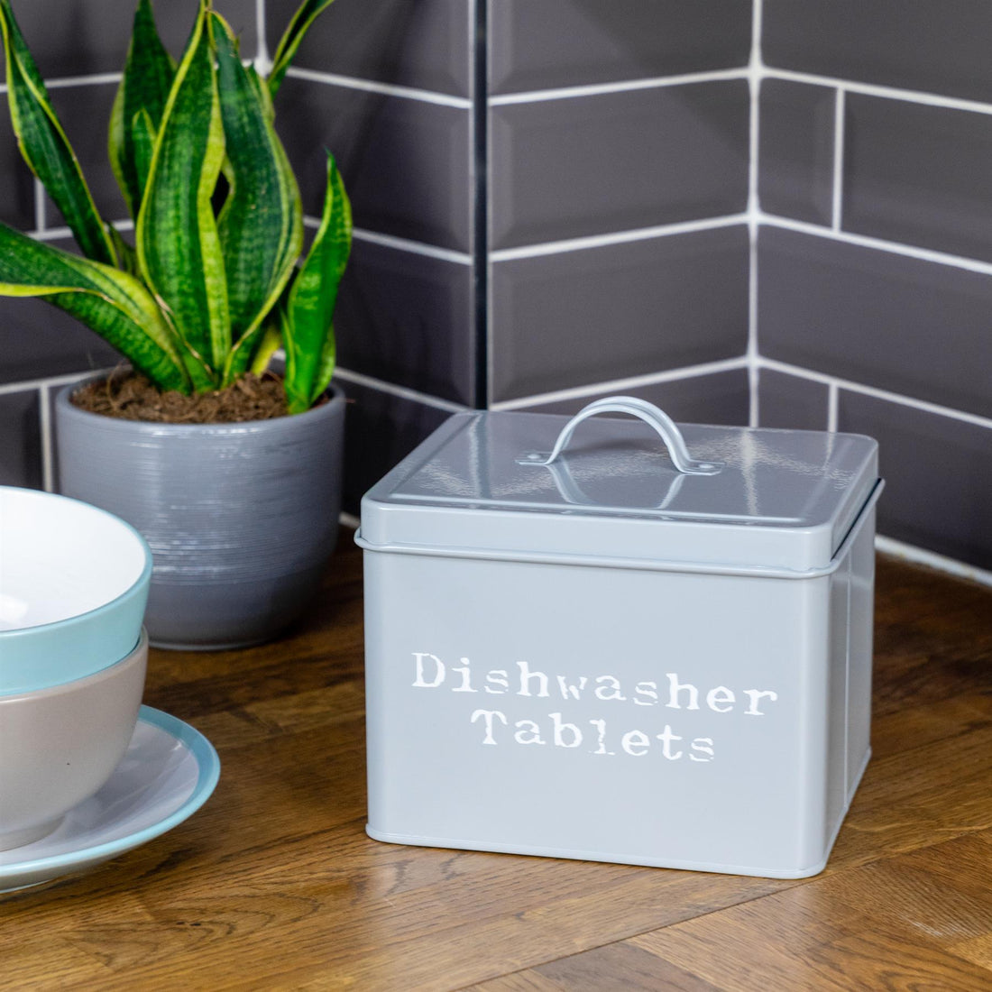 Grey Vintage Metal Dishwasher Tablet Tin