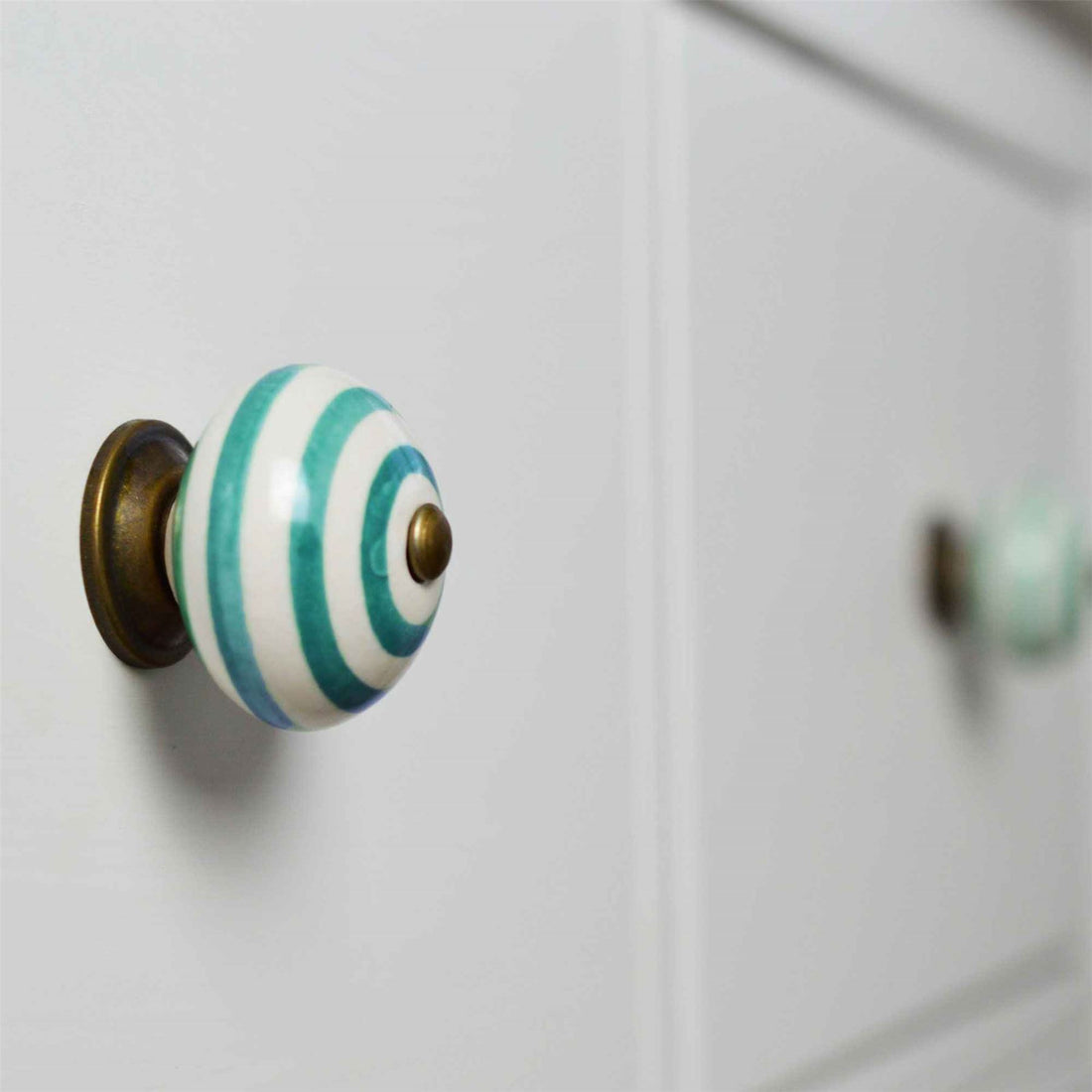 Turquoise 45mm Round Striped Ceramic Cabinet Knob