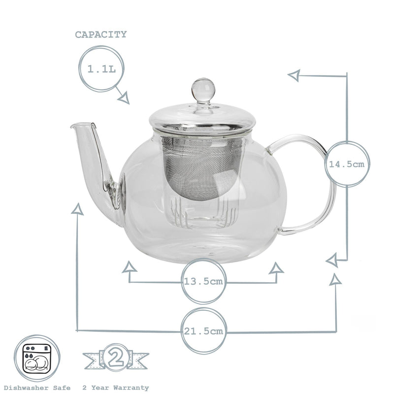 1.1L Glass Infuser Teapot - By Argon Tableware