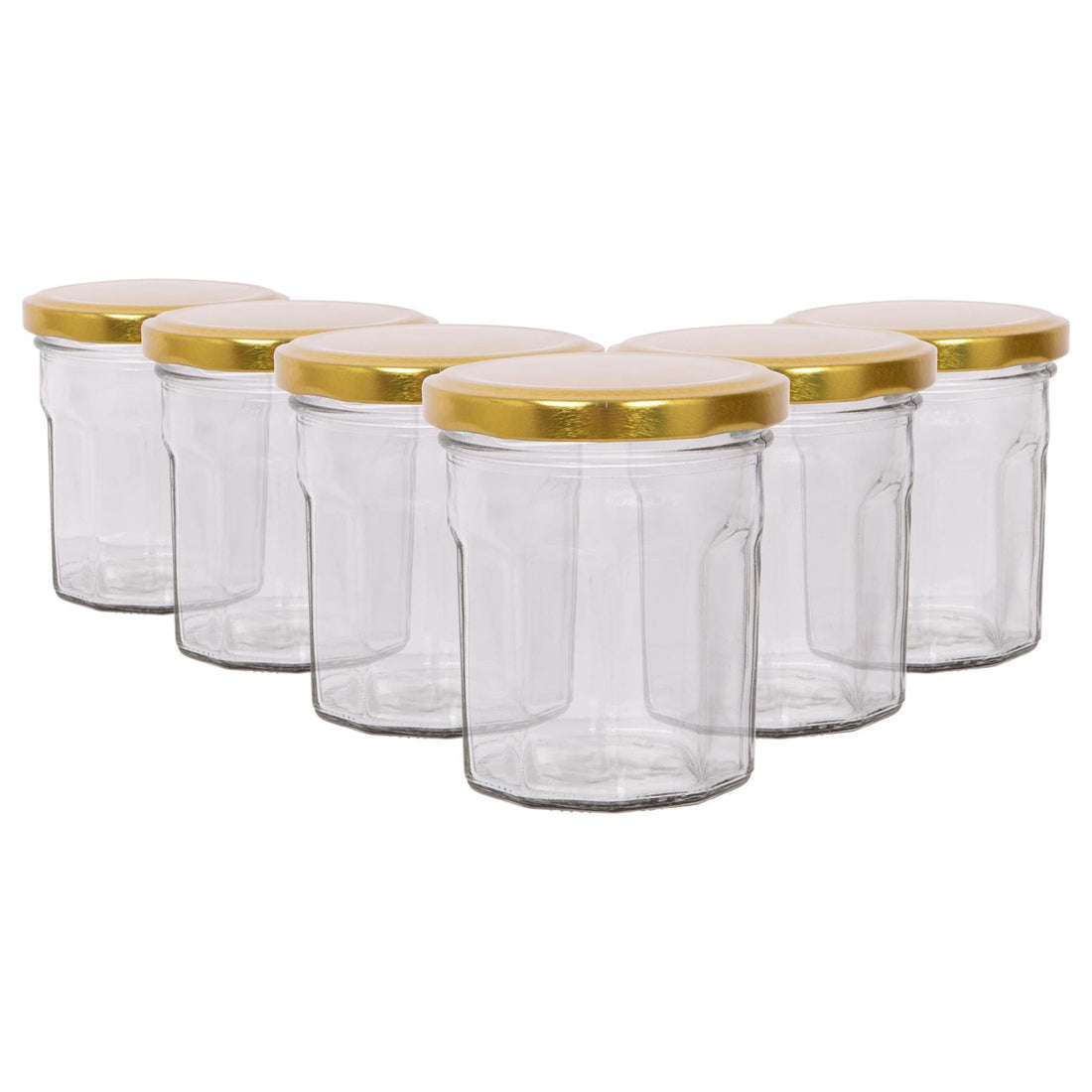 150ml Octagonal Glass Jam Jars with Gold Lids - Pack of 6