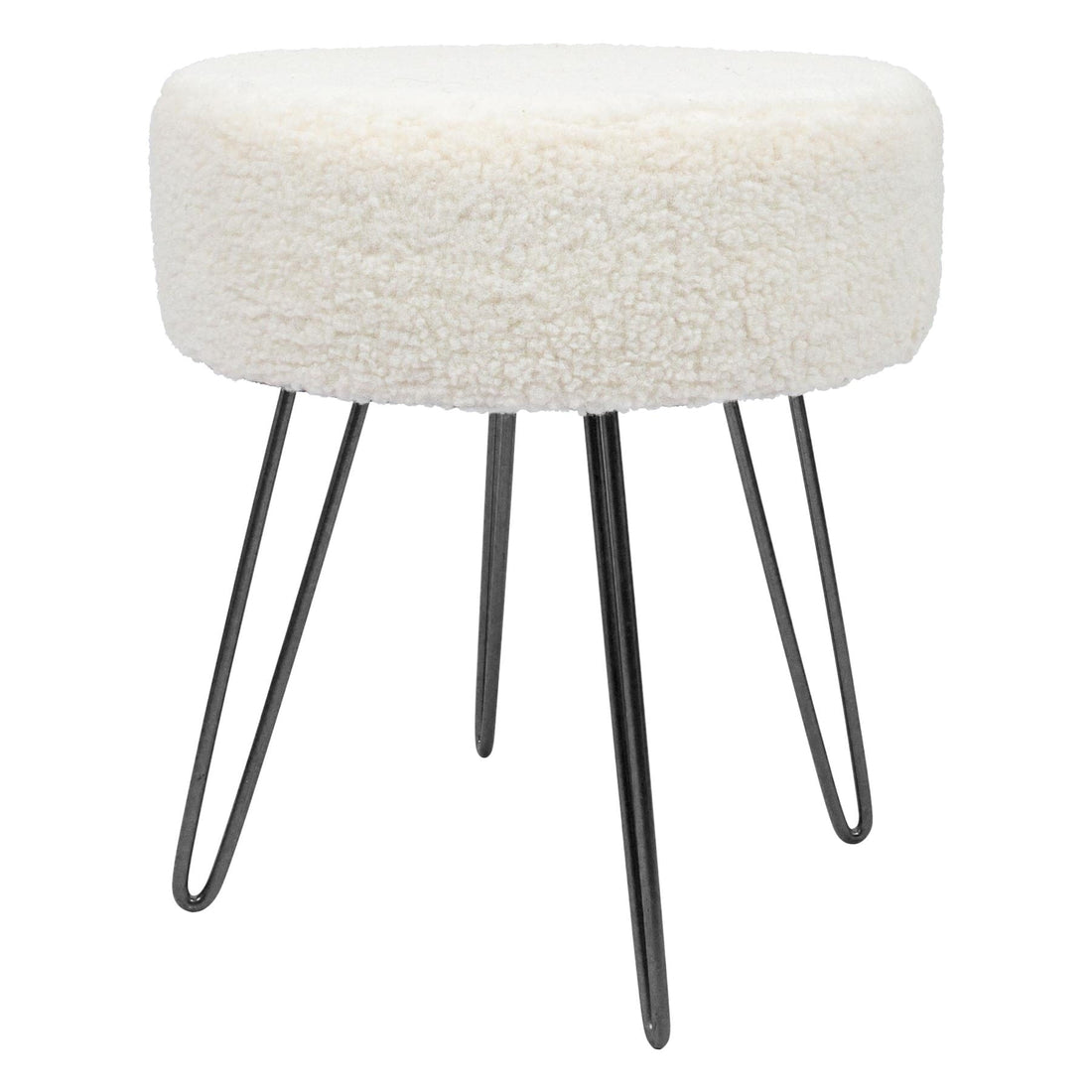 Cream Round Boucle Footstool with Black Legs