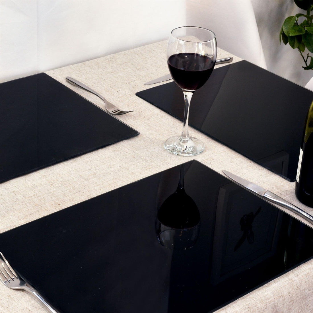 12pc 40cm x 30cm Black Glass Placemats &amp; Coasters Set