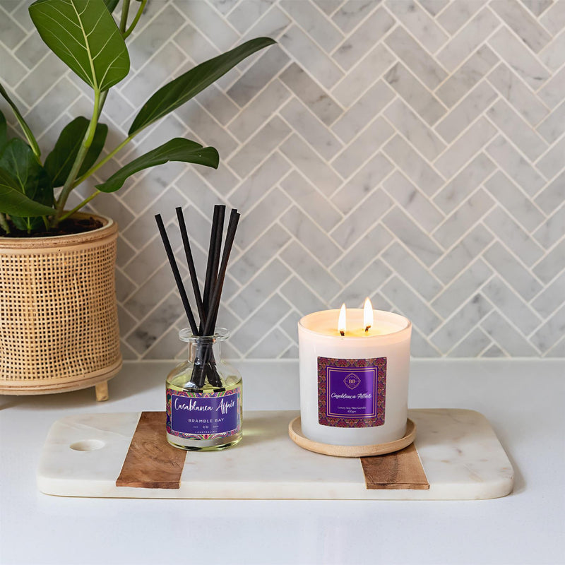 2pc Casablanca Affair Botanical Large Scented Candle & Diffuser Set -  By Bramble Bay